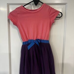 Hanna Andersson Pink and Blue Casual Sundress with Pleated Tie Front